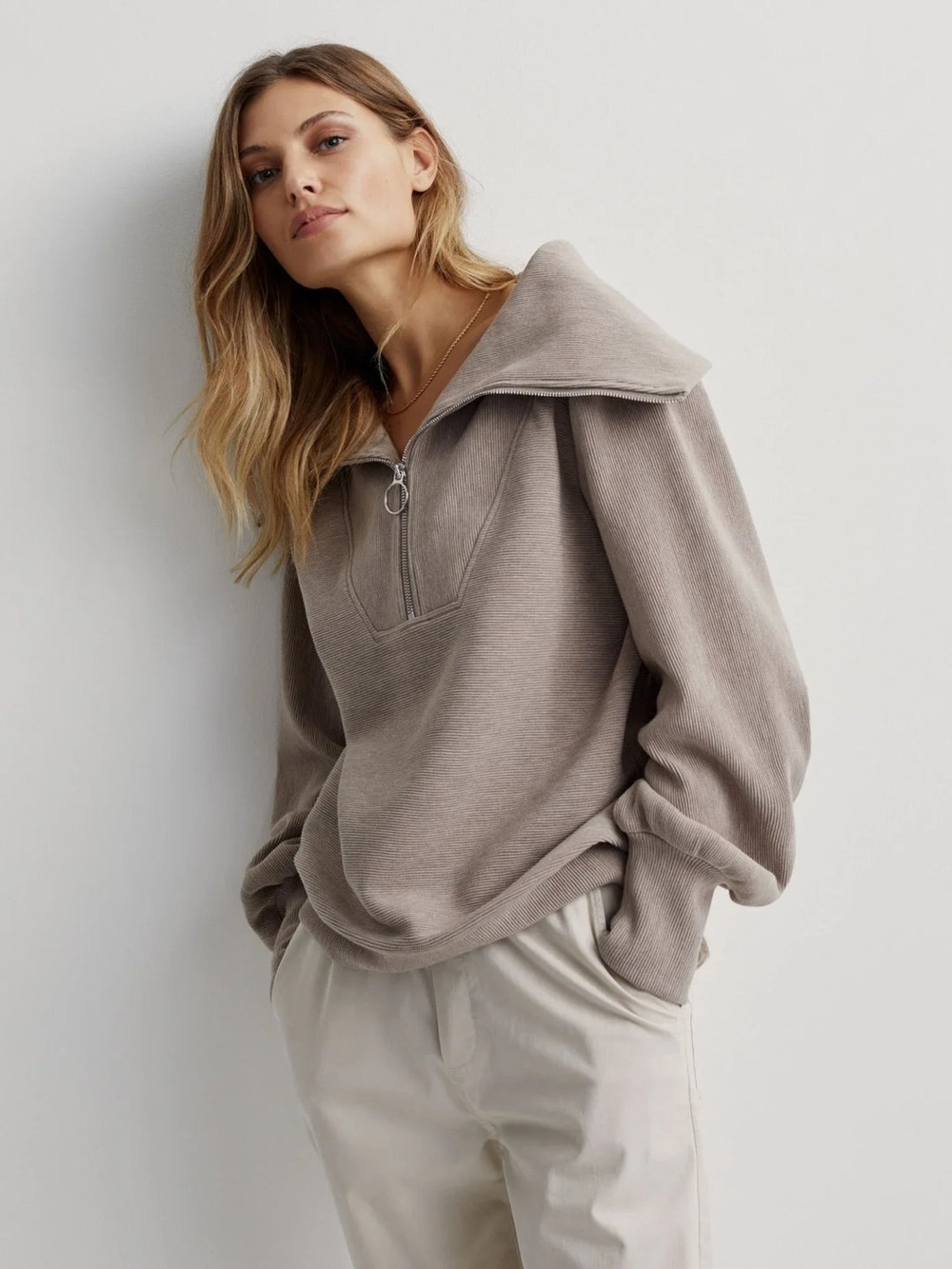 Varley Vine Half-Zip Ottoman Rib Sweatshirt Pullover Taupe